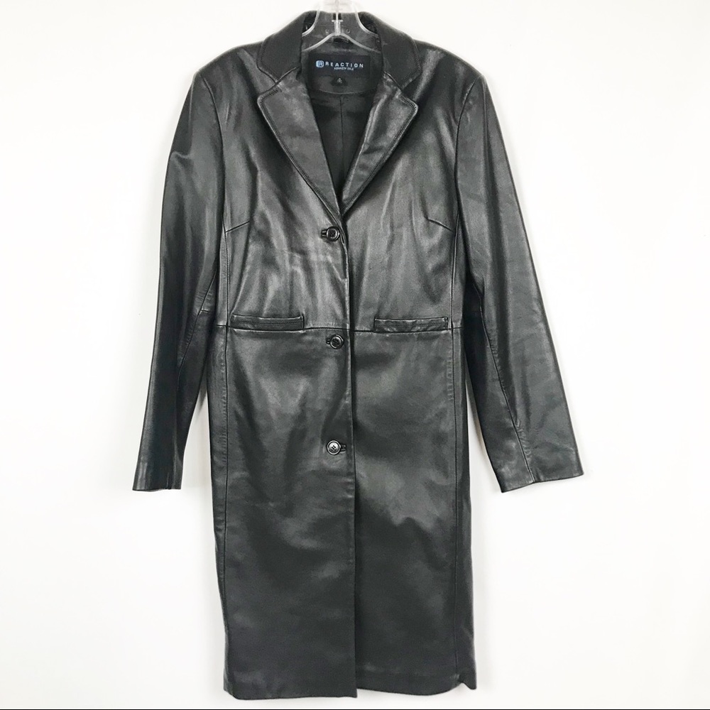 Kenneth Cole Reaction Black Leather Trench Coat